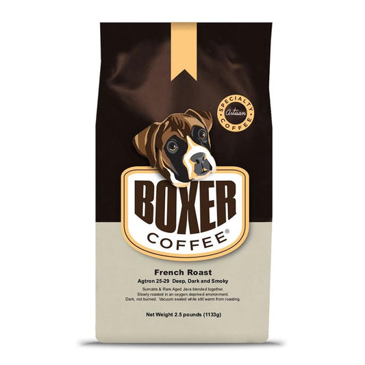 2.5 LB Bag of Dark Roast Whole Bean Coffee, featuring a French roast blend of Sumatra and Rare Aged Java, perfect for coffee enthusiasts who enjoy a deep, smoky flavor.