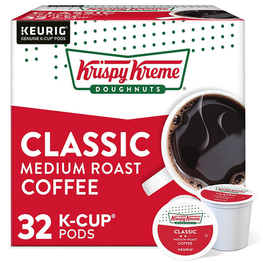 Krispy Kreme Coffee Pods, Medium Roast K-Cup Pods, Keurig Compatible Coffee, 32 Count Coffee Pods, Krispy Kreme Classic Coffee