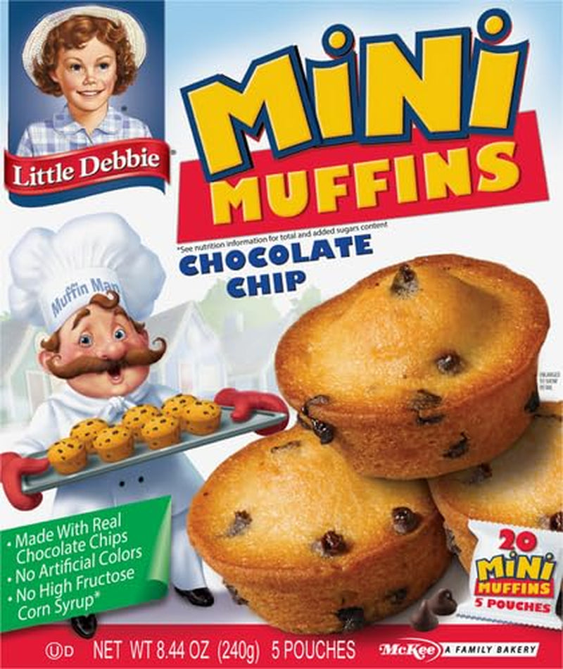 Chocolate Chip Mini Muffins, Little Debbie muffins, mini chocolate chip muffins, snack muffins, grab-and-go muffins, 8.44 oz muffin box