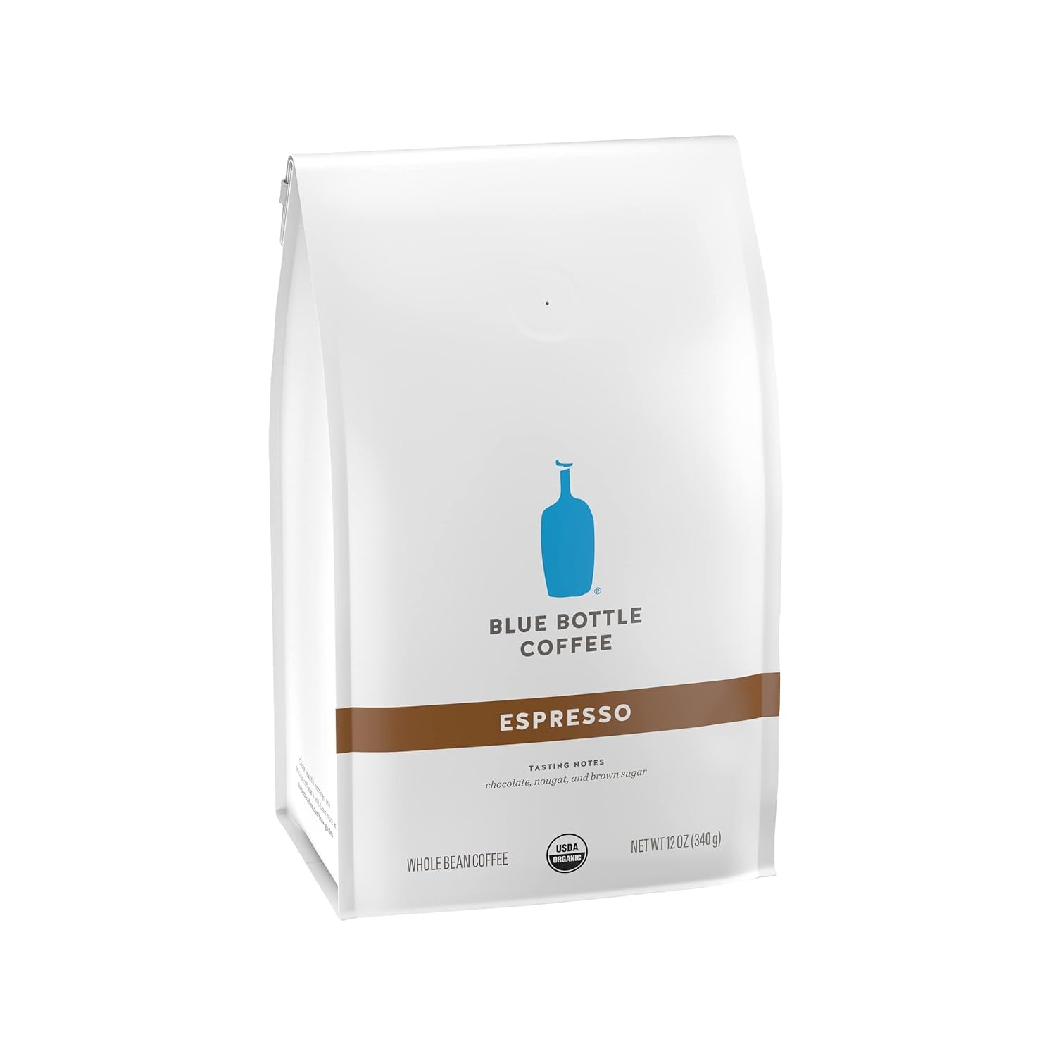 Blue Bottle whole bean organic espresso coffee, dark roast coffee beans, 12 oz coffee bag, rich espresso blend, organic whole bean coffee, specialty espresso coffee, chocolatey espresso flavor, Blue Bottle Coffee dark roast