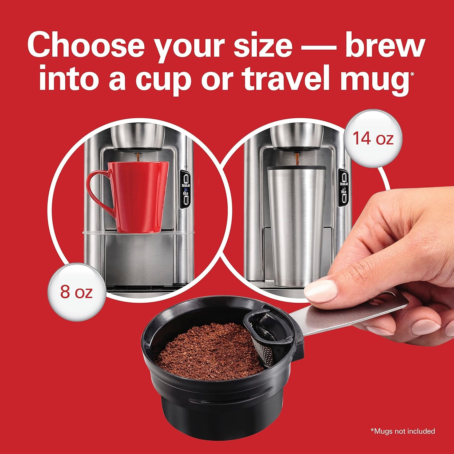 The Scoop Single Serve Coffee Maker, Fast Grounds Brewer, 8-14oz Cups, Stainless Steel Coffee Maker