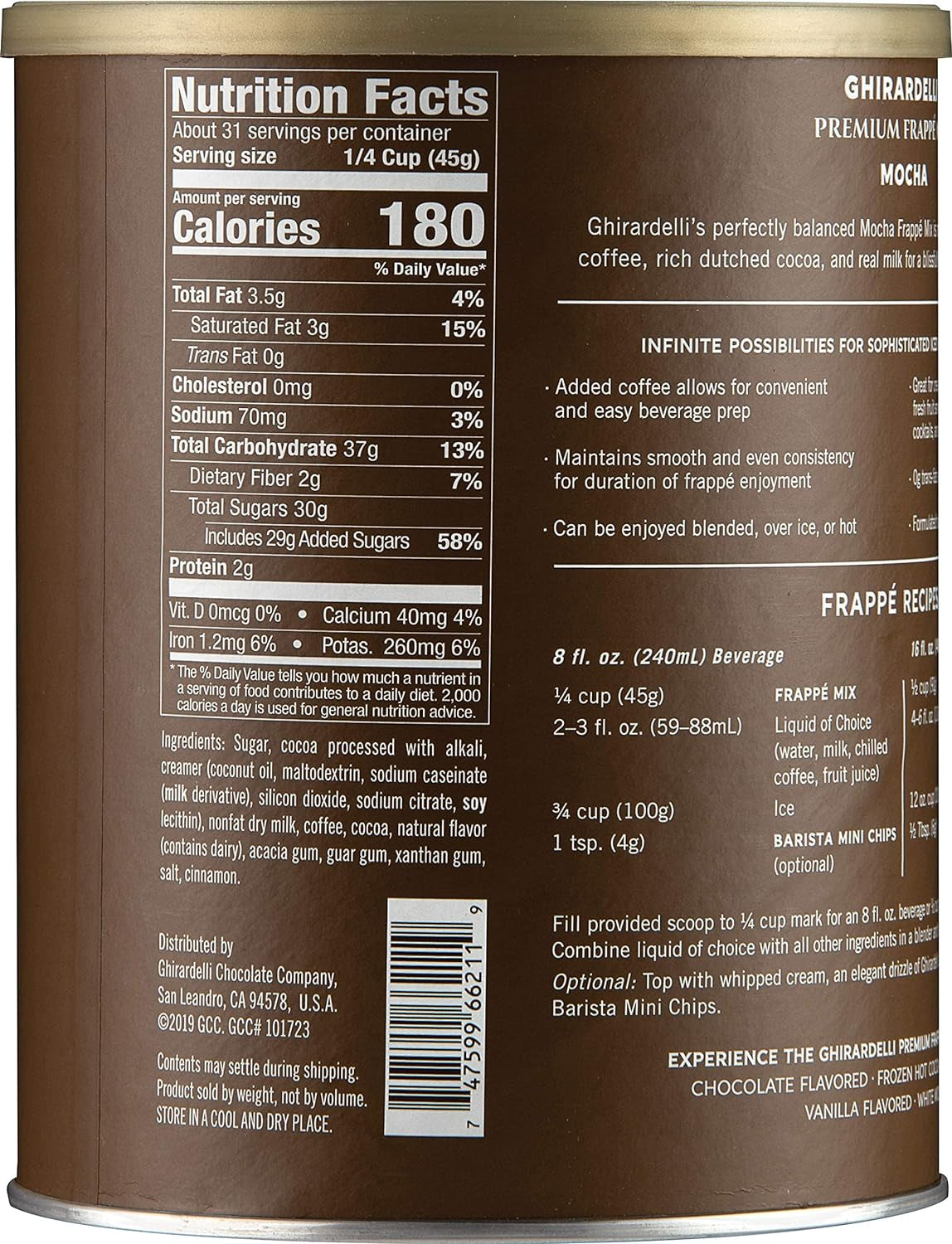 Mocha frappe powder, 3.12 lb mocha powder, instant mocha mix, Colombian coffee blend, frozen coffee mix, mocha powder canister, easy mocha frappe mix, homemade mocha frappe.