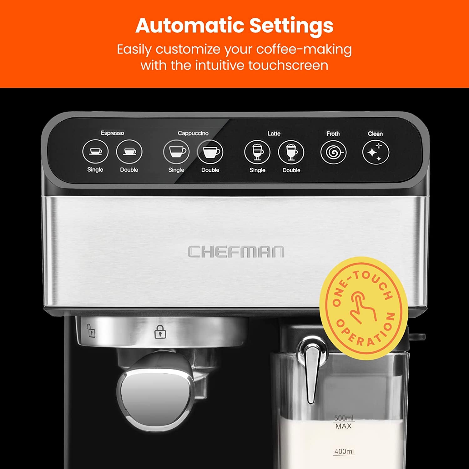 6-In-1 Espresso Machine, Milk Frother, 15-BAR Pump, Digital Display, One-Touch Espresso Maker, Cappuccino Latte Maker, Stainless Steel Espresso Machine