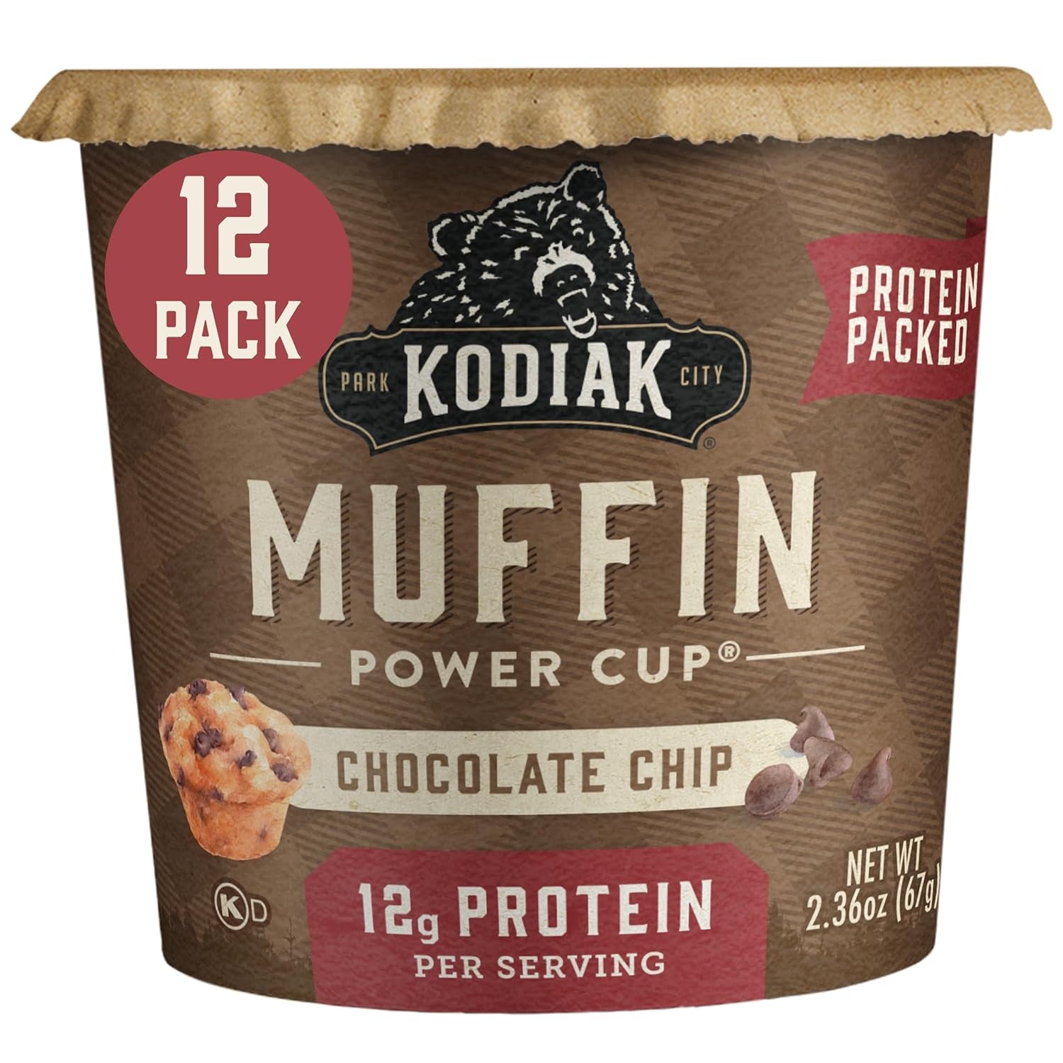 Kodiak Cakes Chocolate Chip Minute Muffins, High Protein Snack, Ready in One Minute, Non-GMO Ingredients, Whole Grain Muffins, Pack of 12