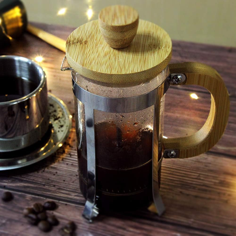 12oz French Press Coffee Maker, Single Cup Espresso Press, Bamboo Handle Coffee Press, Heat Resistant Glass French Press, Small Coffee Maker, Borosilicate Carafe French Press, Durable French Press Coffee Maker