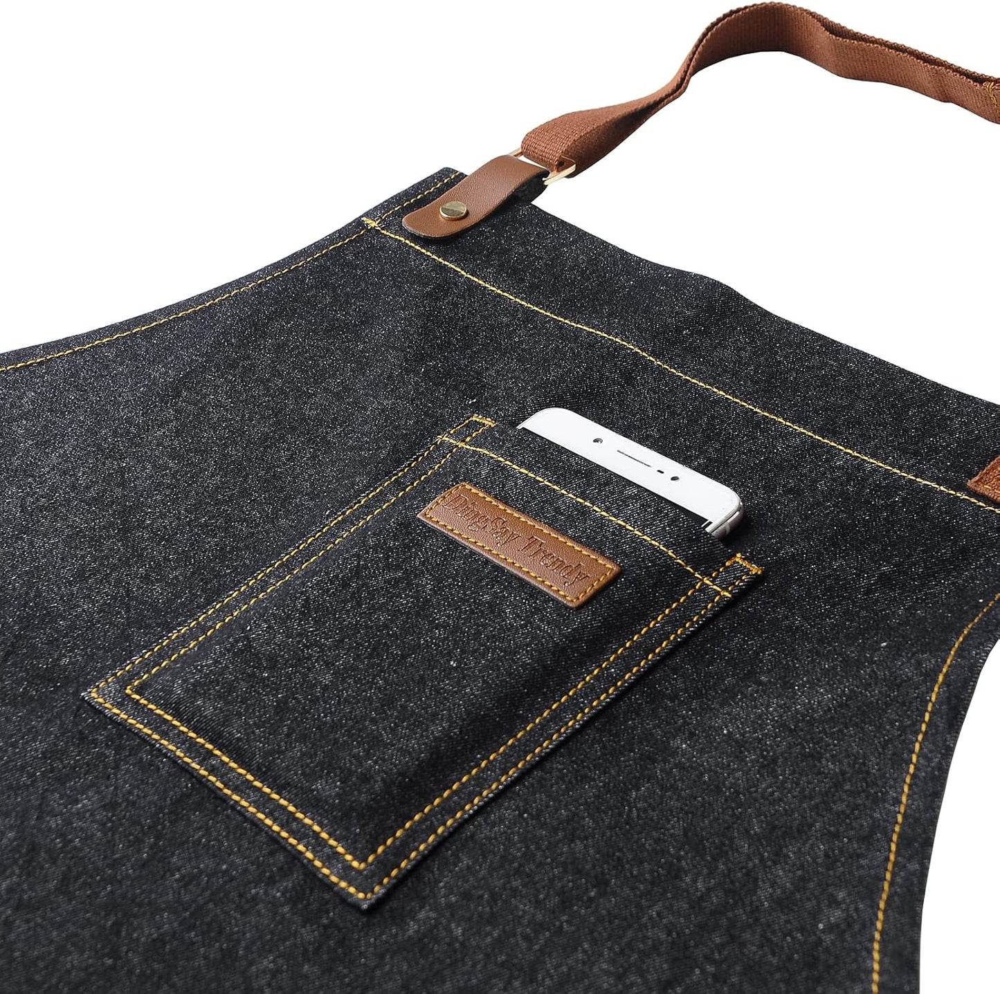 Denim Kitchen Apron with Pockets and Adjustable Neck Straps for Men and Women