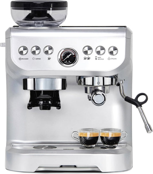 Espresso Machine, 15 Bar Coffee Maker, Built-In Grinder, Milk Frother, ABS Plastic Espresso Maker