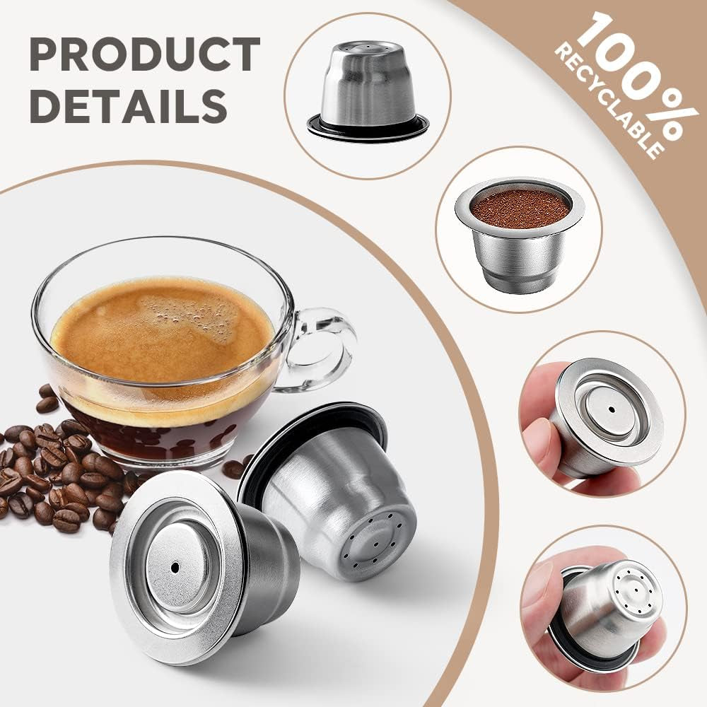 Stainless Steel Refillable Coffee Capsules, Nespresso Original Line Reusable Pods, Eco-Friendly Coffee Pods, 4Y Crema Coffee Capsules, Durable Coffee Pods