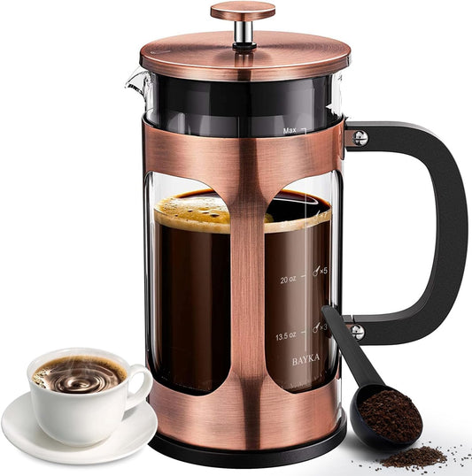 French Press Coffee Maker, Heat Resistant Borosilicate Glass, Stainless Steel Coffee Press, 34 Ounce French Press, Copper Coffee Press, Cold Brew Coffee Pot, Tea Press, Stylish Coffee Maker, Durable French Press, Easy to Clean Coffee Maker