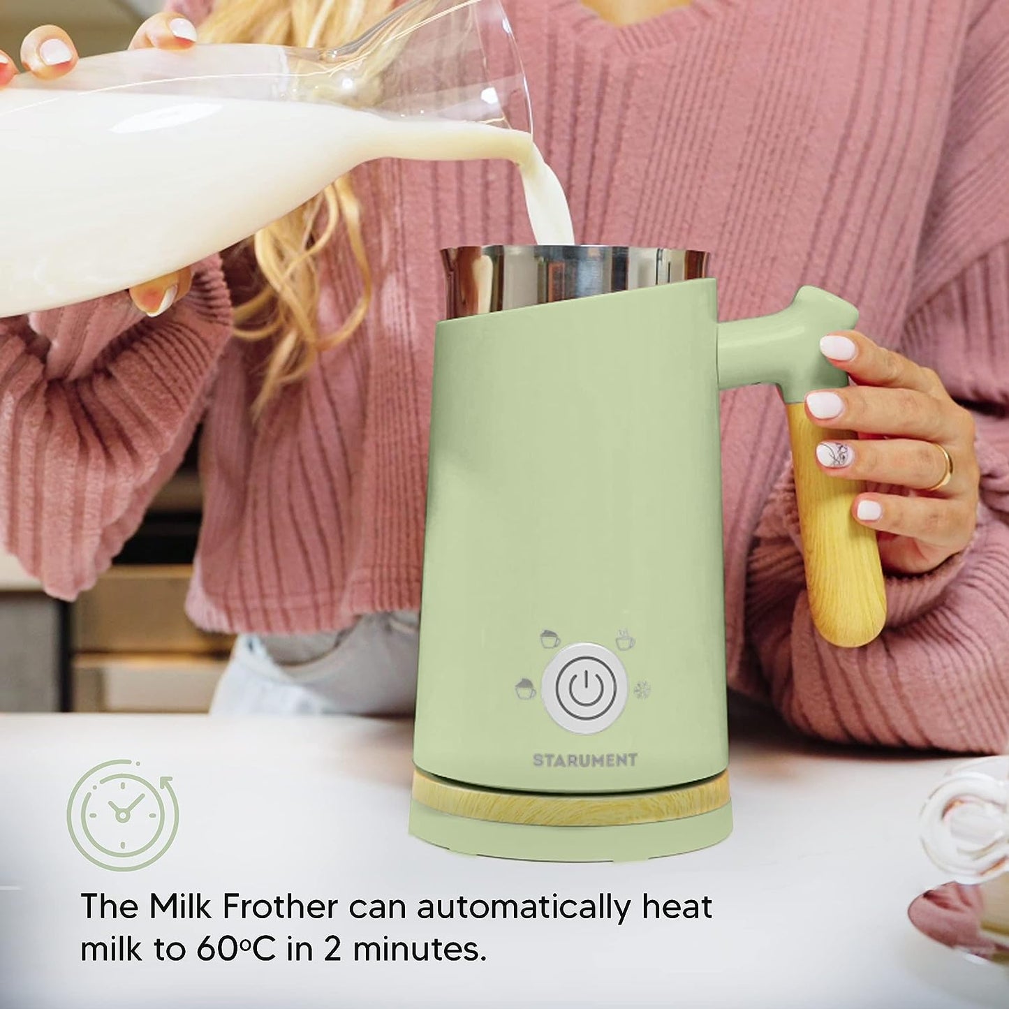 Electric Milk Steamer and Frother, Automatic Milk Foamer, Milk Heater for Coffee Drinks, 4 Settings Milk Frother, Green Milk Steamer, Home Coffee Frother, Compact Milk Frother, Stylish Milk Frother, Fast Heating Milk Frother, Safe Milk Steamer