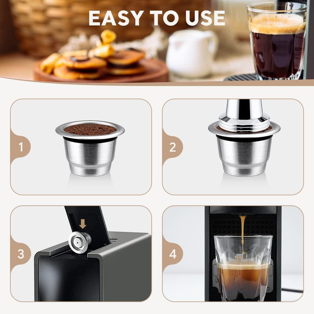 Stainless Steel Refillable Coffee Capsules, Nespresso Original Line Reusable Pods, Eco-Friendly Coffee Pods, 4Y Crema Coffee Capsules, Durable Coffee Pods