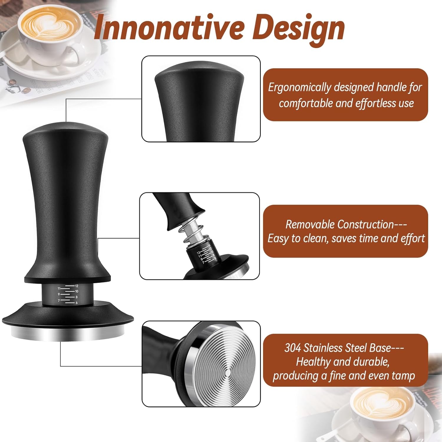 Espresso Tamper, Coffee Tamper with WDT Tool, Stainless Steel Coffee Tamper, 51mm Espresso Tamper, Coffee Tamper with Silicone Mat