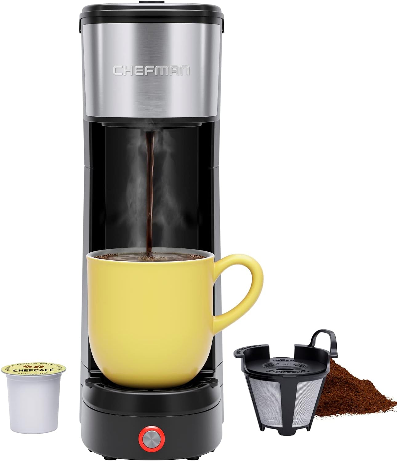 Single Serve Coffee Maker, K-Cup Compatible Coffee Maker, Ground Coffee Brewer, Portable Drip Coffee Machine, Black