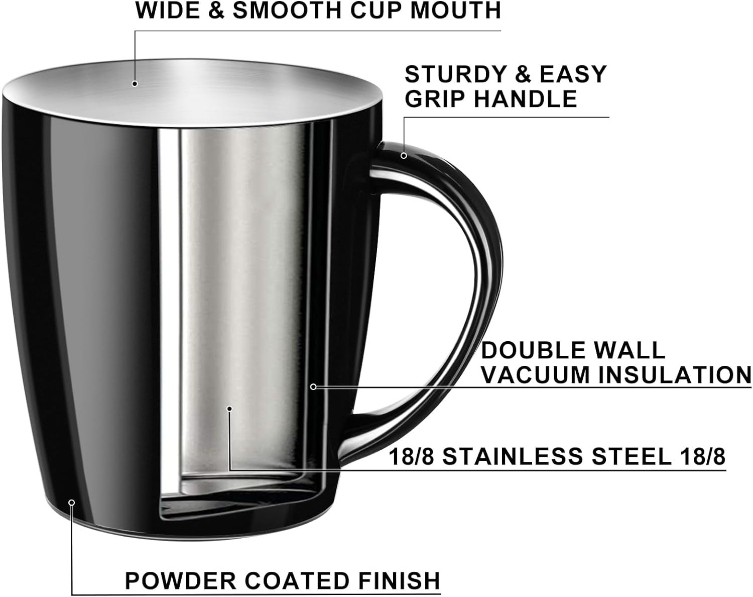 insulated coffee mug, stainless steel travel mug, double wall vacuum cup, camping tumbler, coffee mug with lid and handle, 12oz travel mug, thermal coffee cup