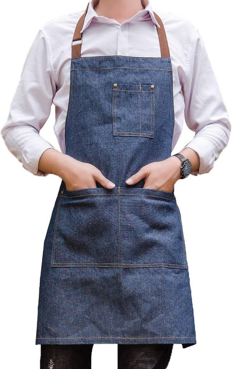 Unisex Denim Apron, Adjustable Barista Apron, Multi Pocket Apron, Sky Blue Apron