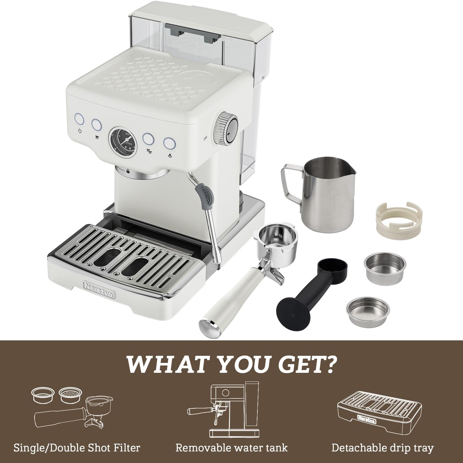 Espresso Machine, 15 Bar Coffee Machine, Milk Frother Steam Wand, Professional Coffee Maker, Home Barista Espresso Machine