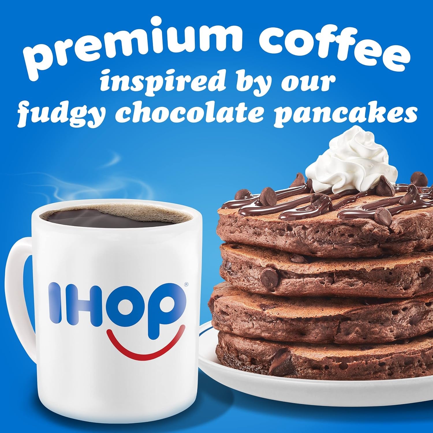 IHOP Chocolate Chip Keurig K-Cup Coffee Pods, IHOP coffee pods 10 count box, chocolate chip flavored coffee pods, IHOP chocolate coffee, recyclable coffee pods, premium Arabica coffee pods, IHOP pancake inspired coffee, single-serve Keurig coffee pods, Kosher certified coffee pods, IHOP menu-inspired coffee