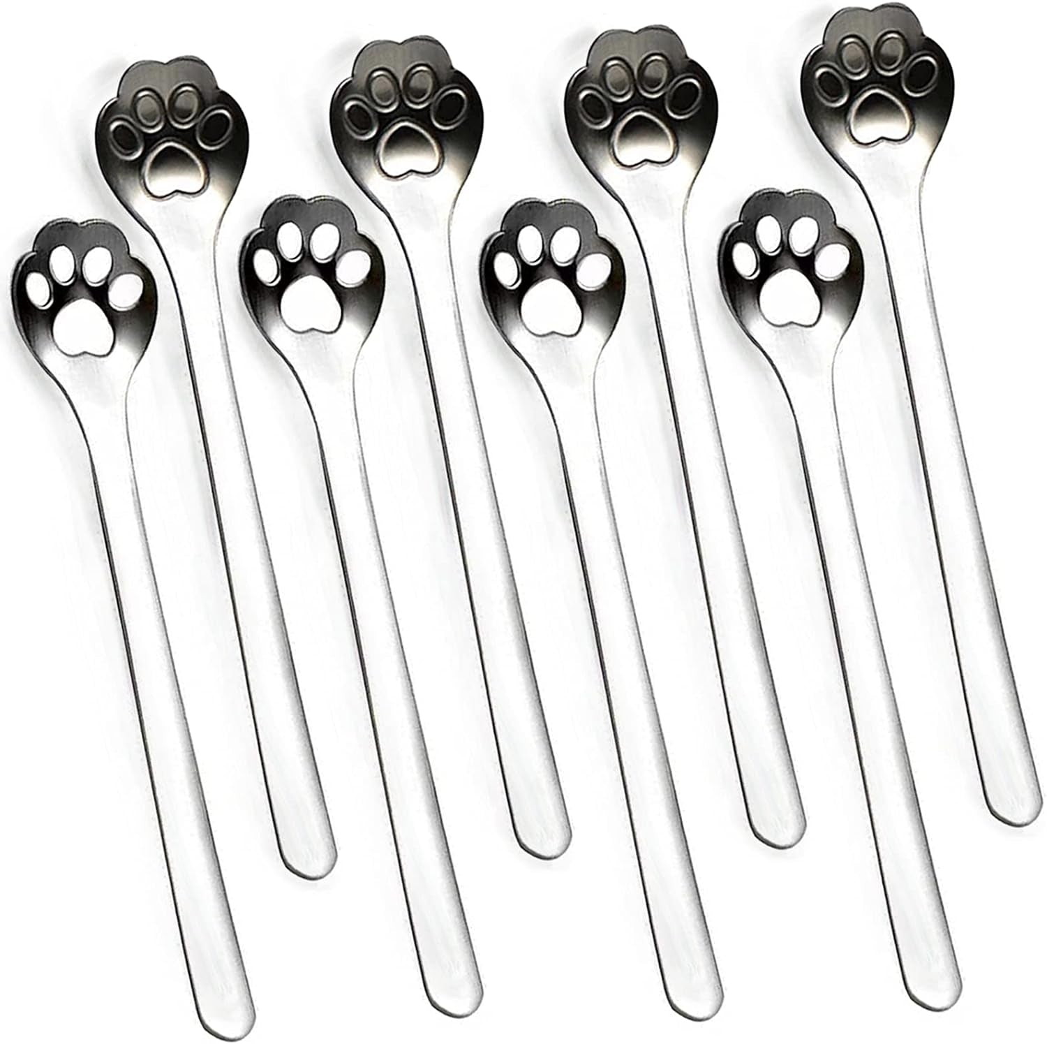 cat paw teaspoons, stainless steel teaspoons, coffee stirring spoons, dessert spoons, ice cream spoons, 5.9 inch spoons, cute cat design, dishwasher safe spoons, kitty cat themed gifts, durable kitchen utensils