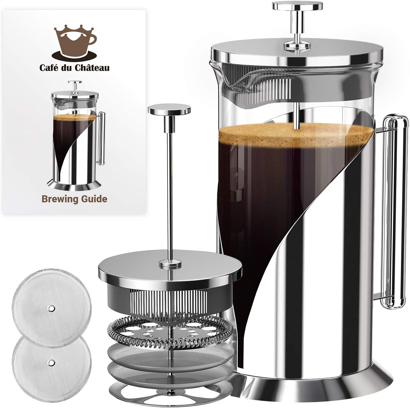 Stainless Steel French Press Coffee Maker, 34Oz, 4-Level Filtration, BPA Free