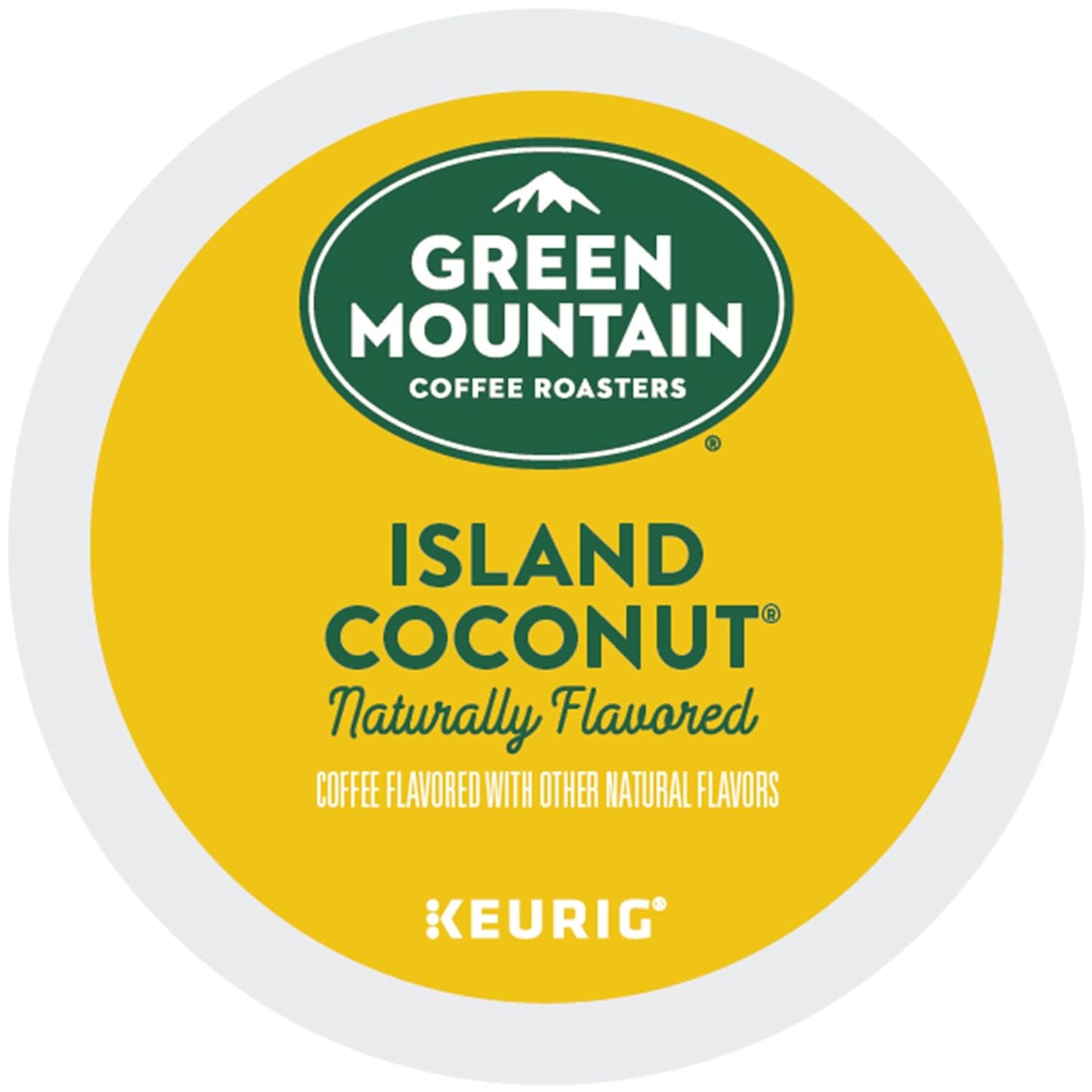 Island Coconut K-Cup Pods, light roast, sweet creamy coconut flavor, 24 count, Fair Trade Certified, Kosher, Limited Edition.