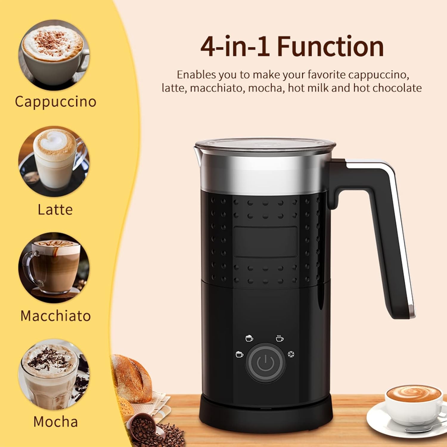 4-in-1 Electric Milk Frother, 10Oz/350Ml, Milk Steamer, Hot and Cold Foam Maker