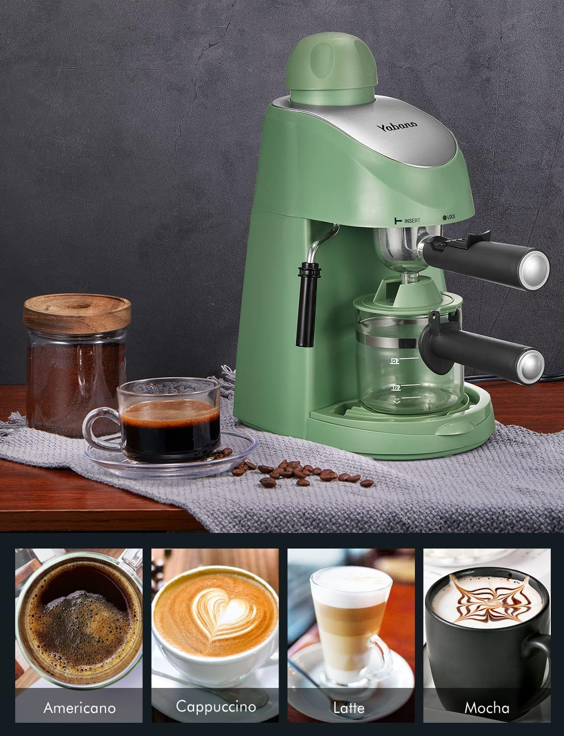 Espresso Machine, 3.5 Bar Coffee Maker, Milk Frother, Compact Espresso Maker, Yabano Coffee Machine