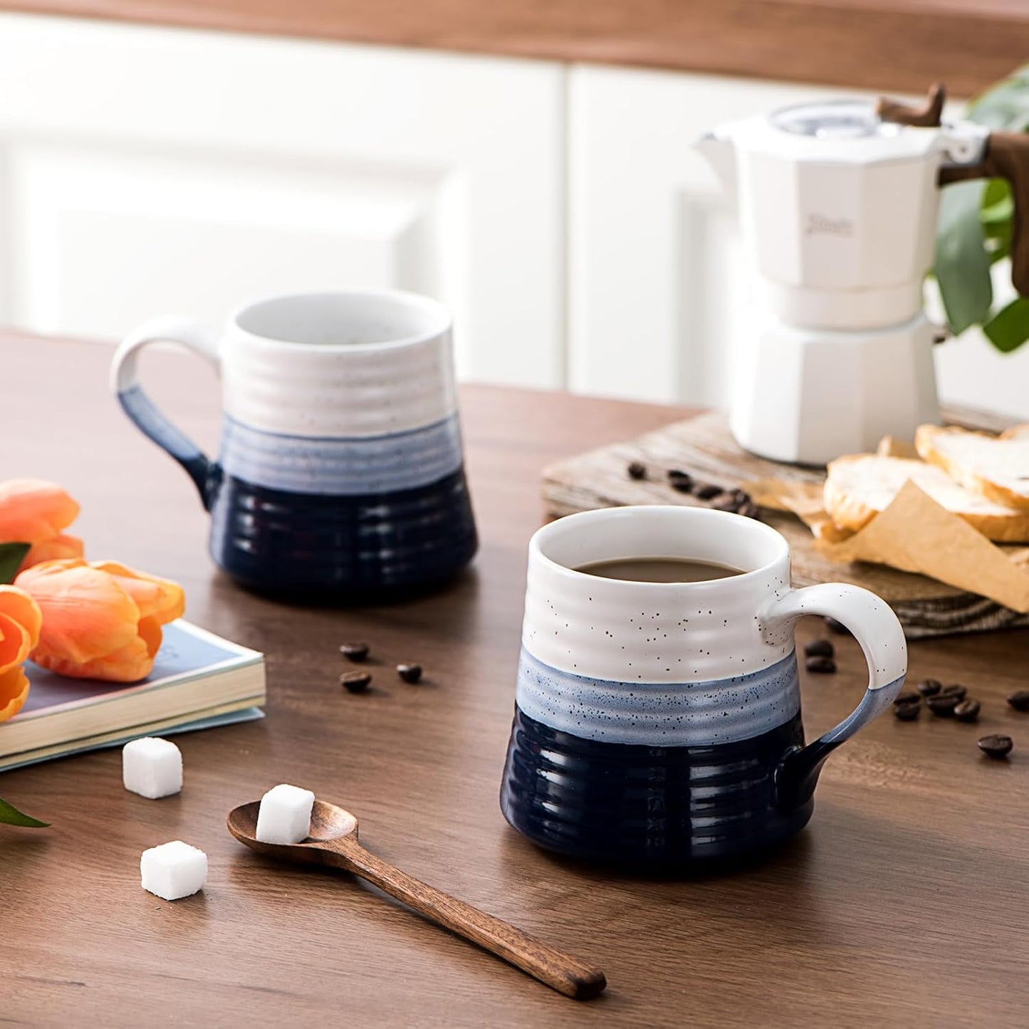 Large ceramic coffee mug, Blue stoneware mug, 16 oz coffee mug, Dishwasher and microwave safe mug, Handcrafted ceramic mug, Gift-worthy coffee mugs, Office coffee mug, Home kitchen mugs, Elegant stoneware mugs, Large blue coffee cup.