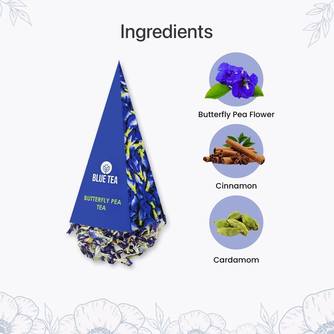 Butterfly Pea Chai Masala Tea Gift, 10 Plant-Based Tea Bags, Caffeine-Free, Non-GMO, Wellness Pack