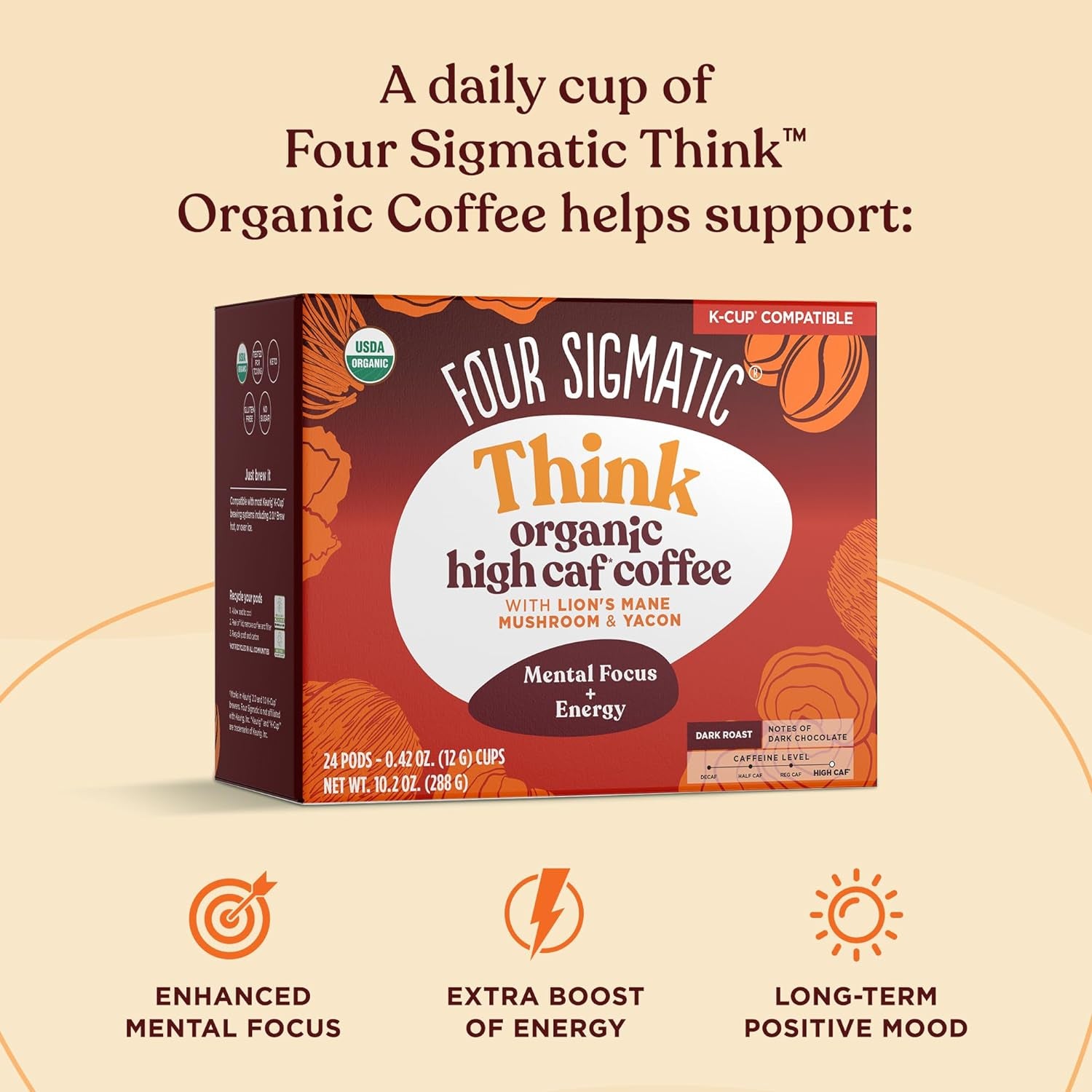 High Caffeine Mushroom Coffee, Organic Dark Roast Coffee, Lion’s Mane Coffee, Chaga Coffee, Immune Support Coffee