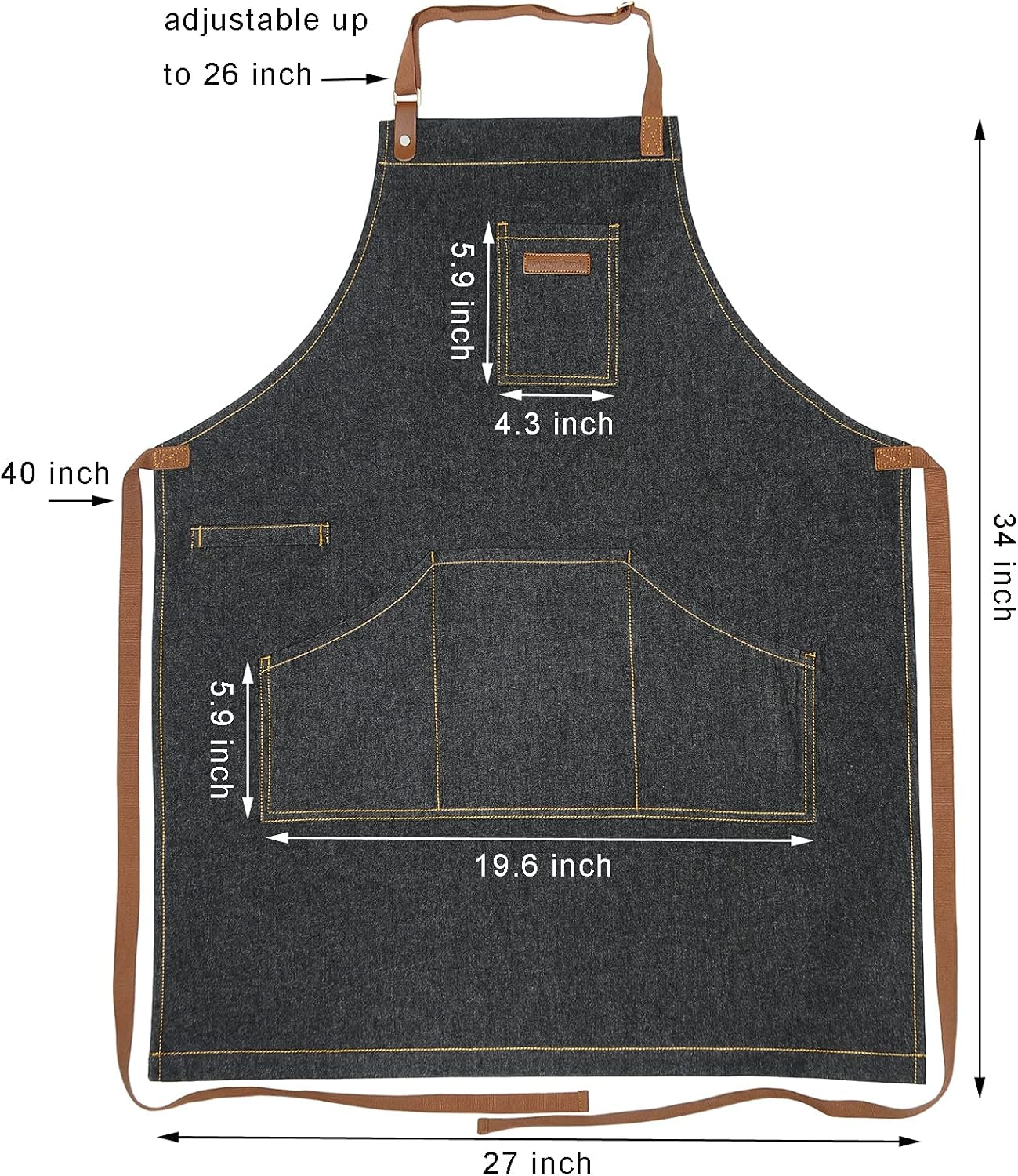 Denim Kitchen Apron with Pockets and Adjustable Neck Straps for Men and Women