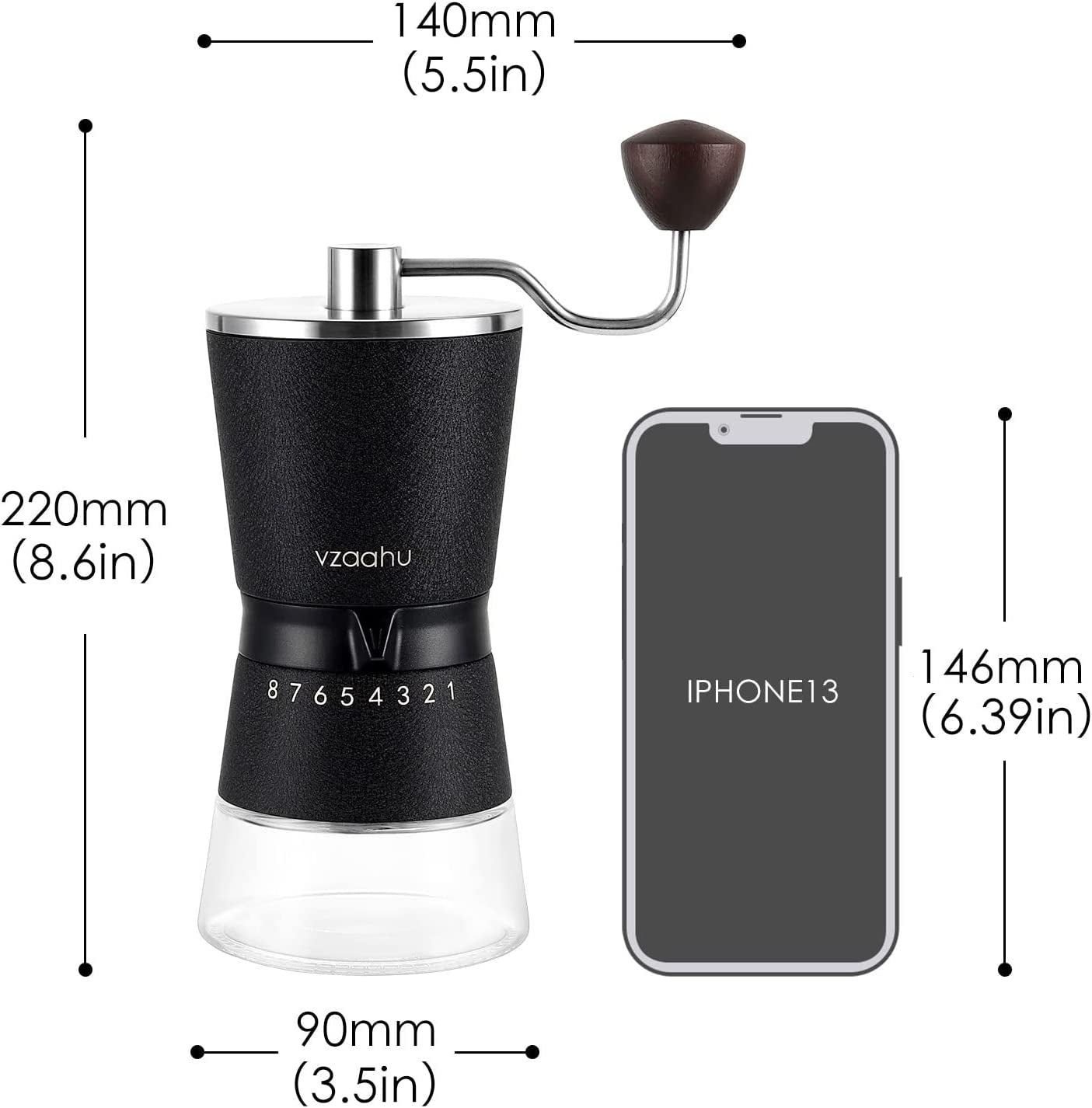 Manual Coffee Grinder, Stainless Steel Conical Burr Grinder, Black Rock Texture Coffee Grinder, Adjustable Grind Settings, Portable Coffee Grinder, Quiet Coffee Grinder, Travel Coffee Grinder, Hand Coffee Grinder with Glass Jars