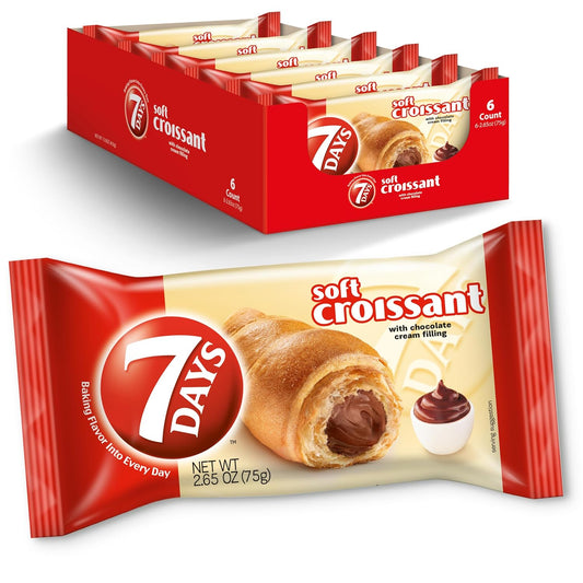 7Days chocolate croissant, individually wrapped pastry, non-GMO breakfast snack, 2.65 oz pack of 6