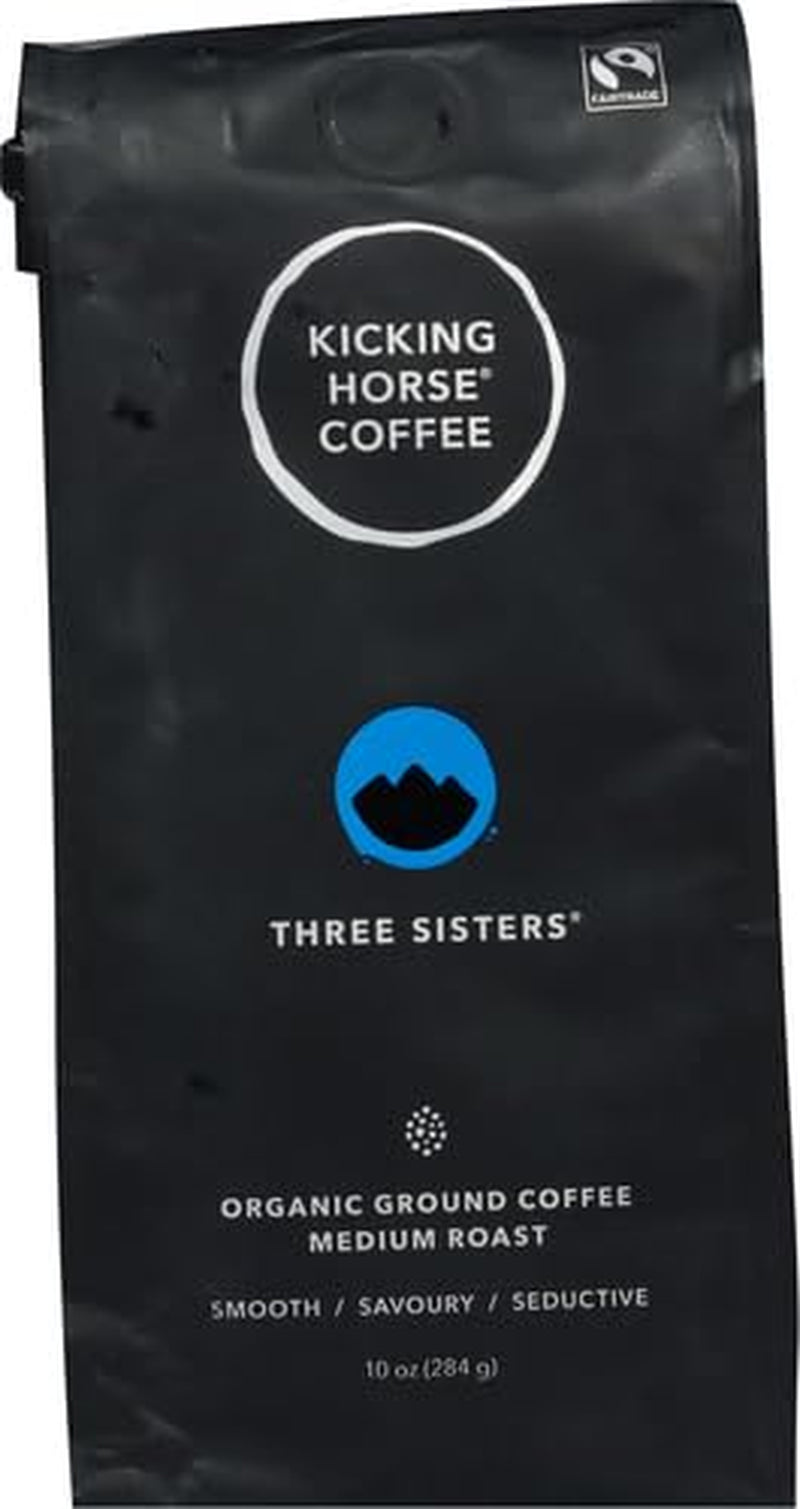 Three Sisters Medium Roast Ground Coffee, 10 Oz - Certified Organic, Fairtrade, Kosher, with notes of stone fruit and cocoa.