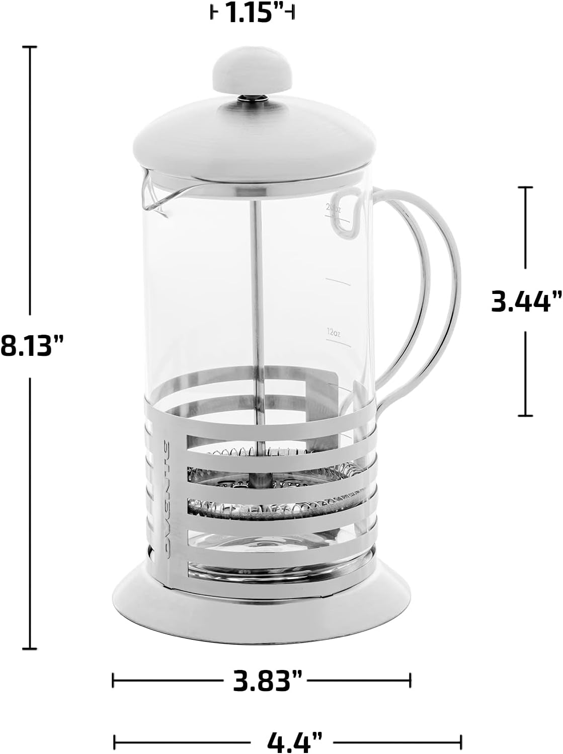 20 Ounce French Press Coffee Maker, Stainless Steel Plunger System, Borosilicate Glass French Press, Portable French Press Coffee Maker, Easy Clean French Press, Ovente French Press, Coffee & Tea Maker, Heat Resistant Glass Coffee Press