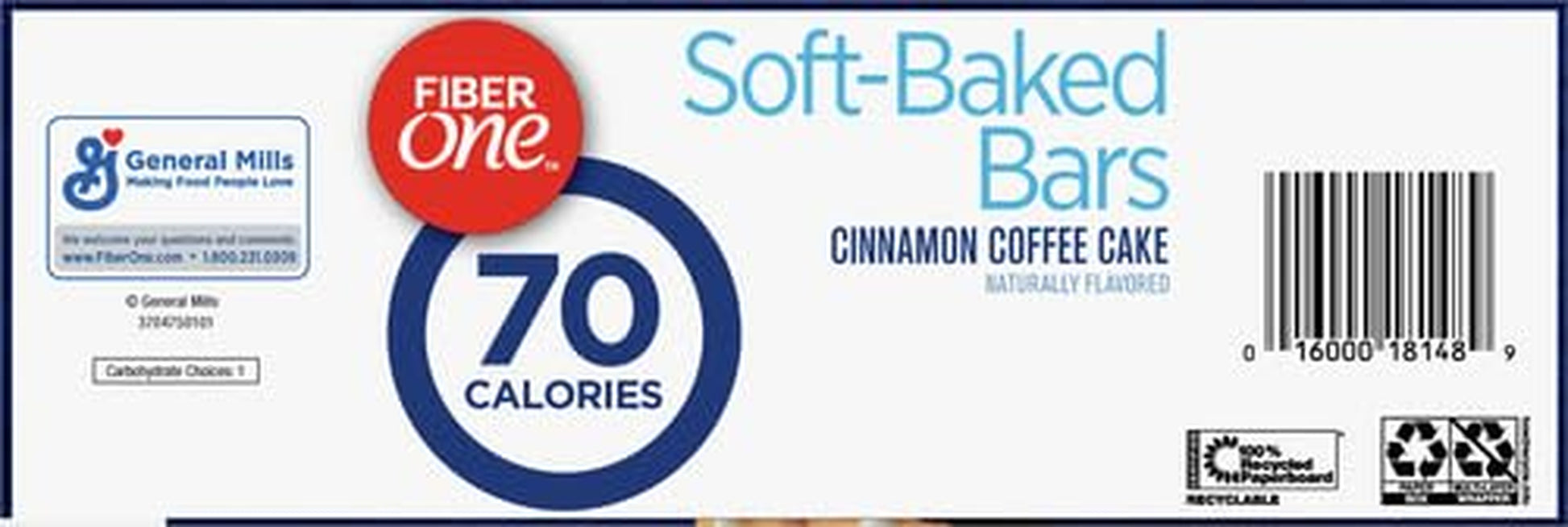 Fiber One Cinnamon Coffee Cake Bars, 70 Calorie Soft-Baked Bars, Healthy Fiber Snacks, Low Calorie Treats, 18 Count Snack Bars