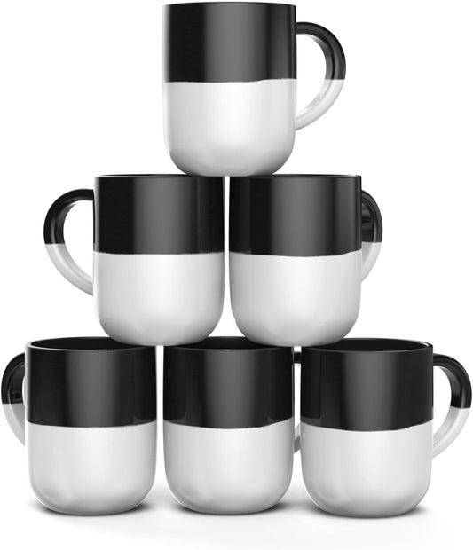 Large ceramic coffee mugs, 16 oz black and white mugs, microwave safe mugs, dishwasher safe coffee mugs, stoneware ceramic cups, ergonomic handle mugs, coffee mug gift set, durable ceramic coffee cups