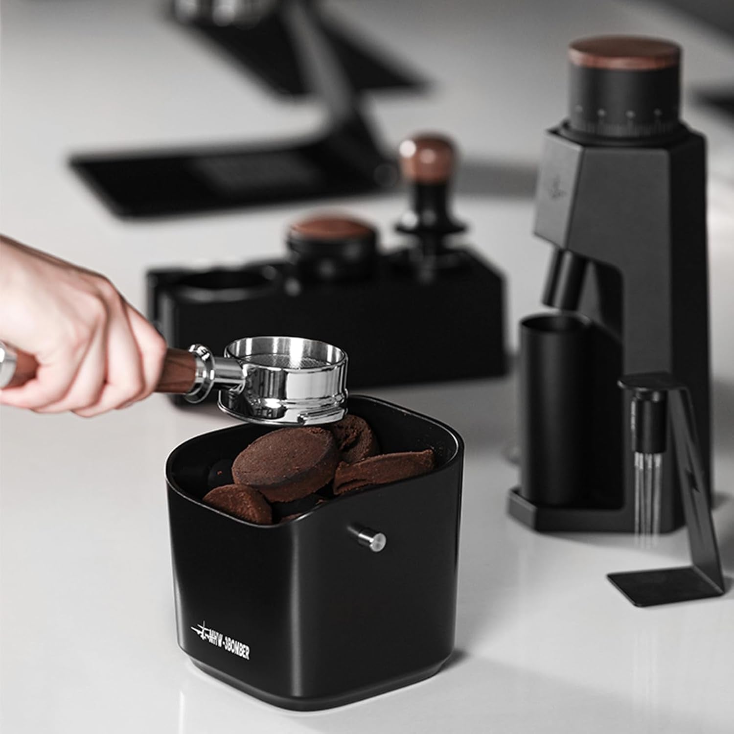 Espresso knock box, coffee knock box, coffee puck container, espresso accessories, anti-slip knock box