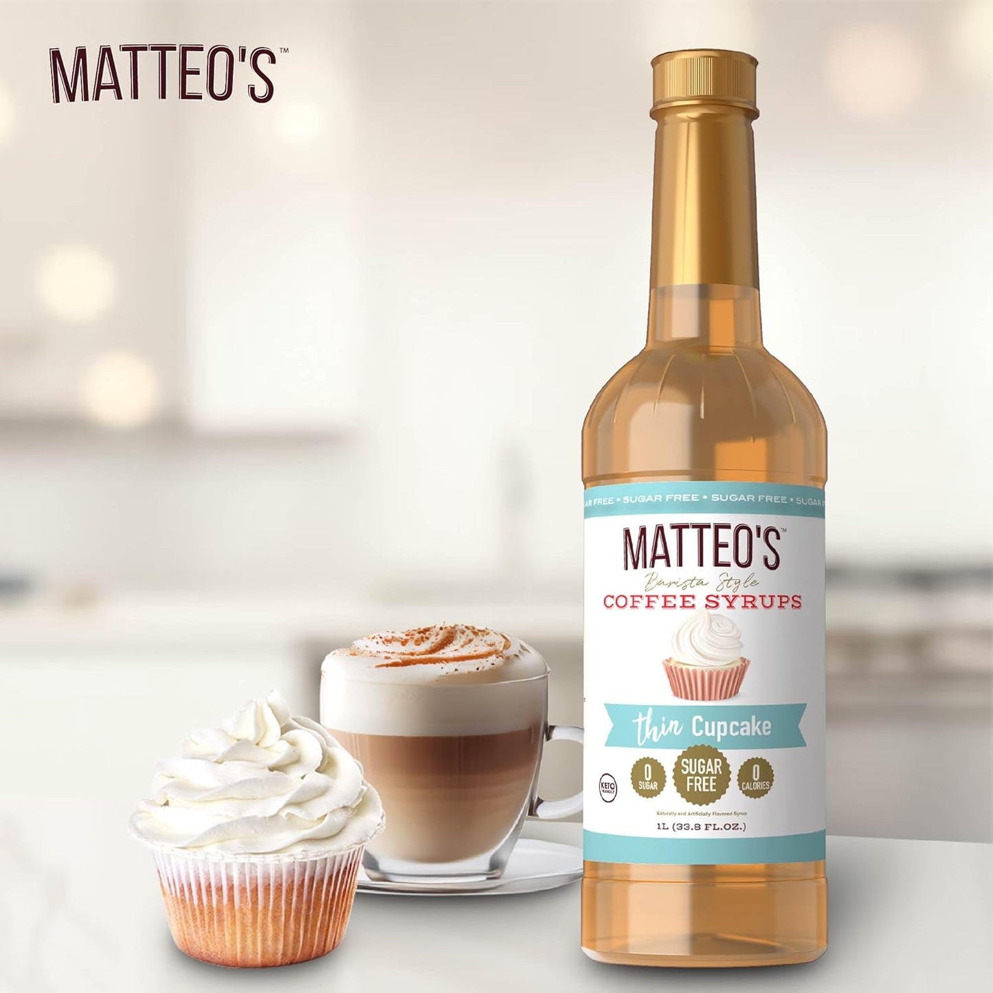 Sugar-free coffee syrup, Thin cupcake flavour syrup, Keto-friendly coffee syrup, 33.8 oz syrup bottle, Barista-style coffee syrup