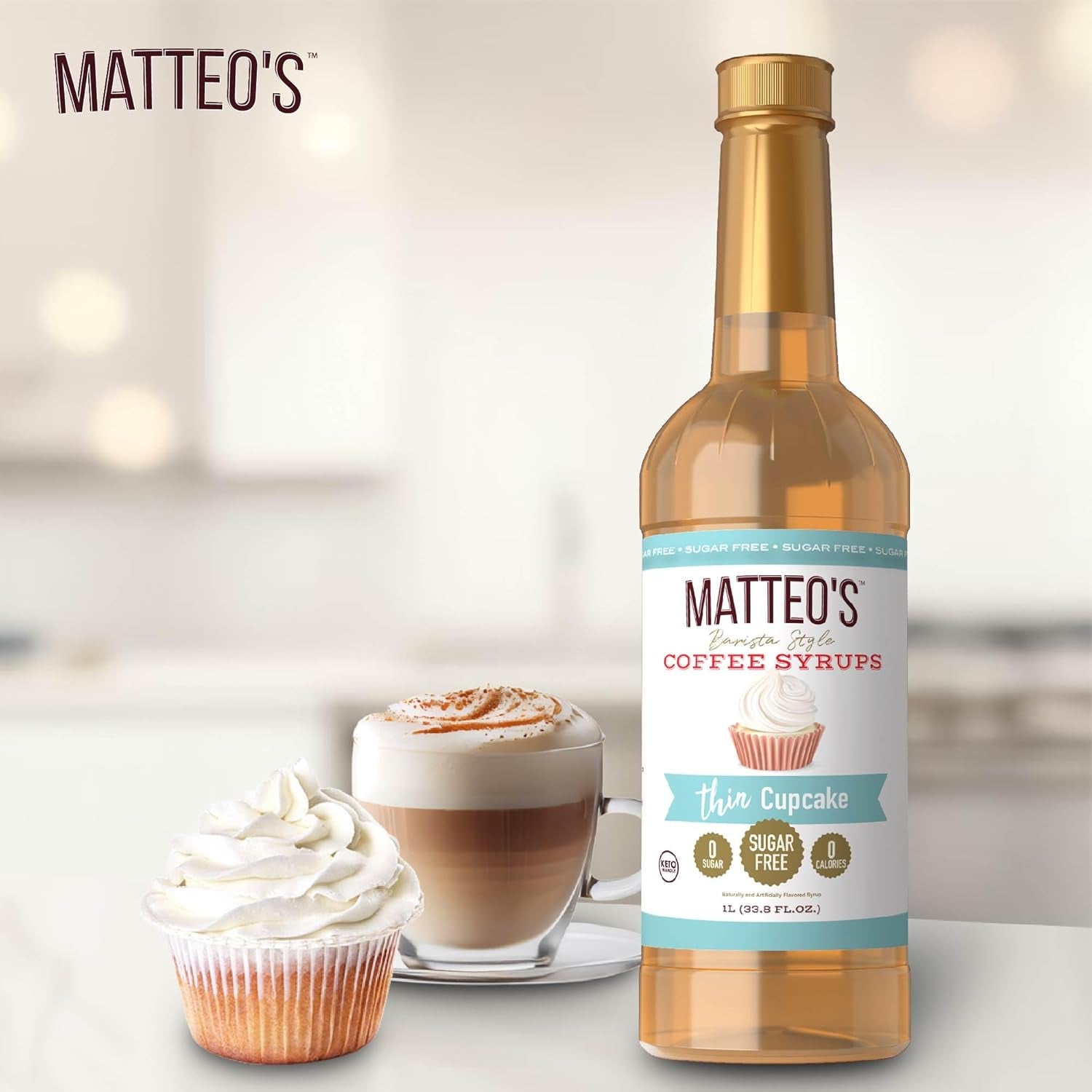 Sugar-free coffee syrup, Thin cupcake flavour syrup, Keto-friendly coffee syrup, 33.8 oz syrup bottle, Barista-style coffee syrup