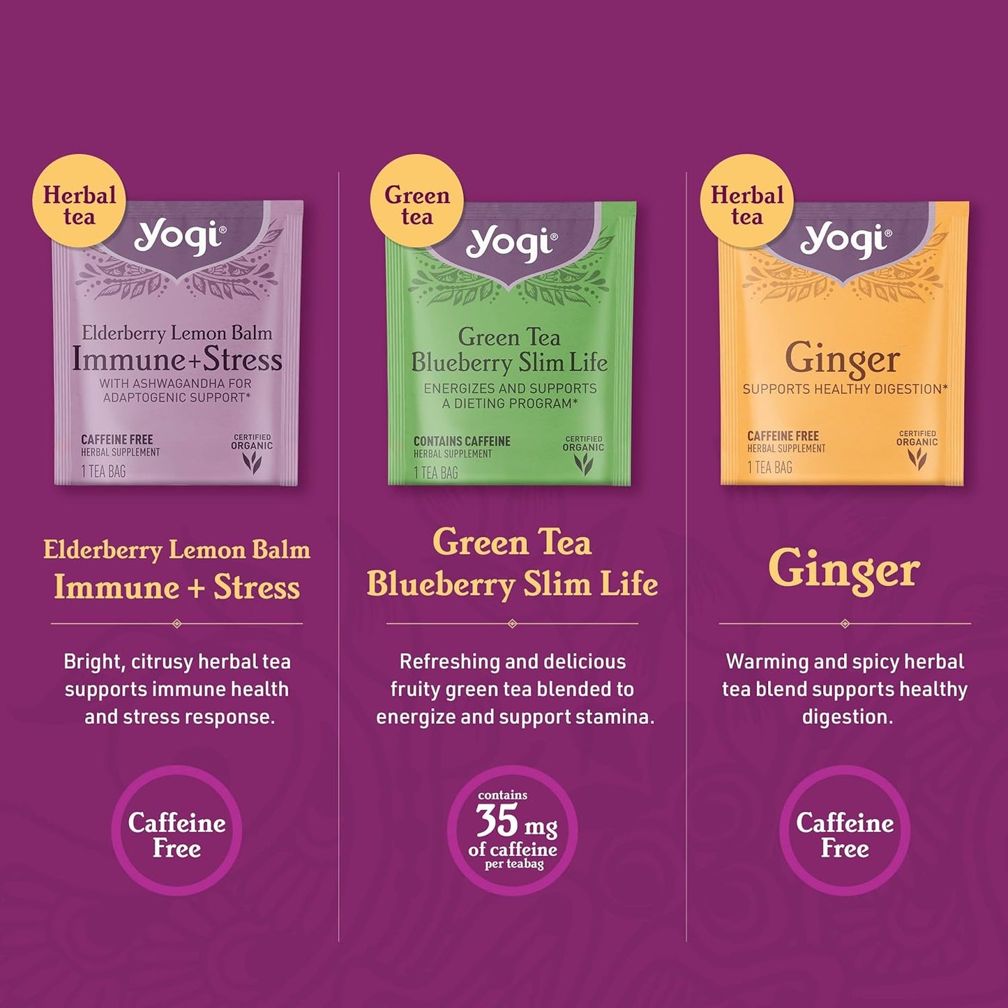 Yogi Organic Tea Sampler Gift Box, Assorted Wellness Teas, 45 Tea Bags, 9 Flavors