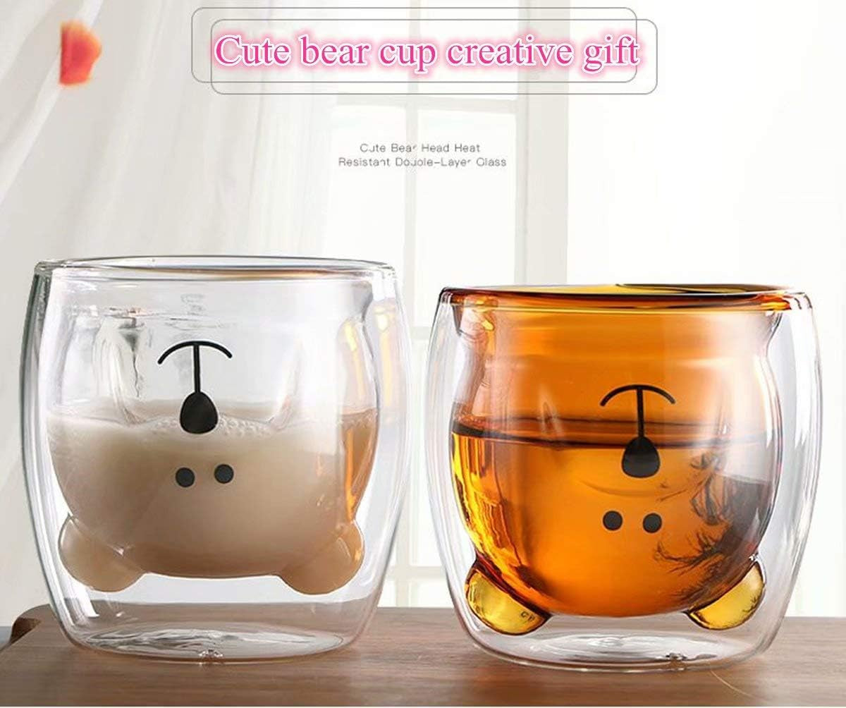  double wall glass mugs, cute bear tea cups, coffee mugs with handles, Valentine's Day gift mugs, funny glass coffee cups, borosilicate glass tea mugs, couple coffee mugs, unique birthday gift mugs