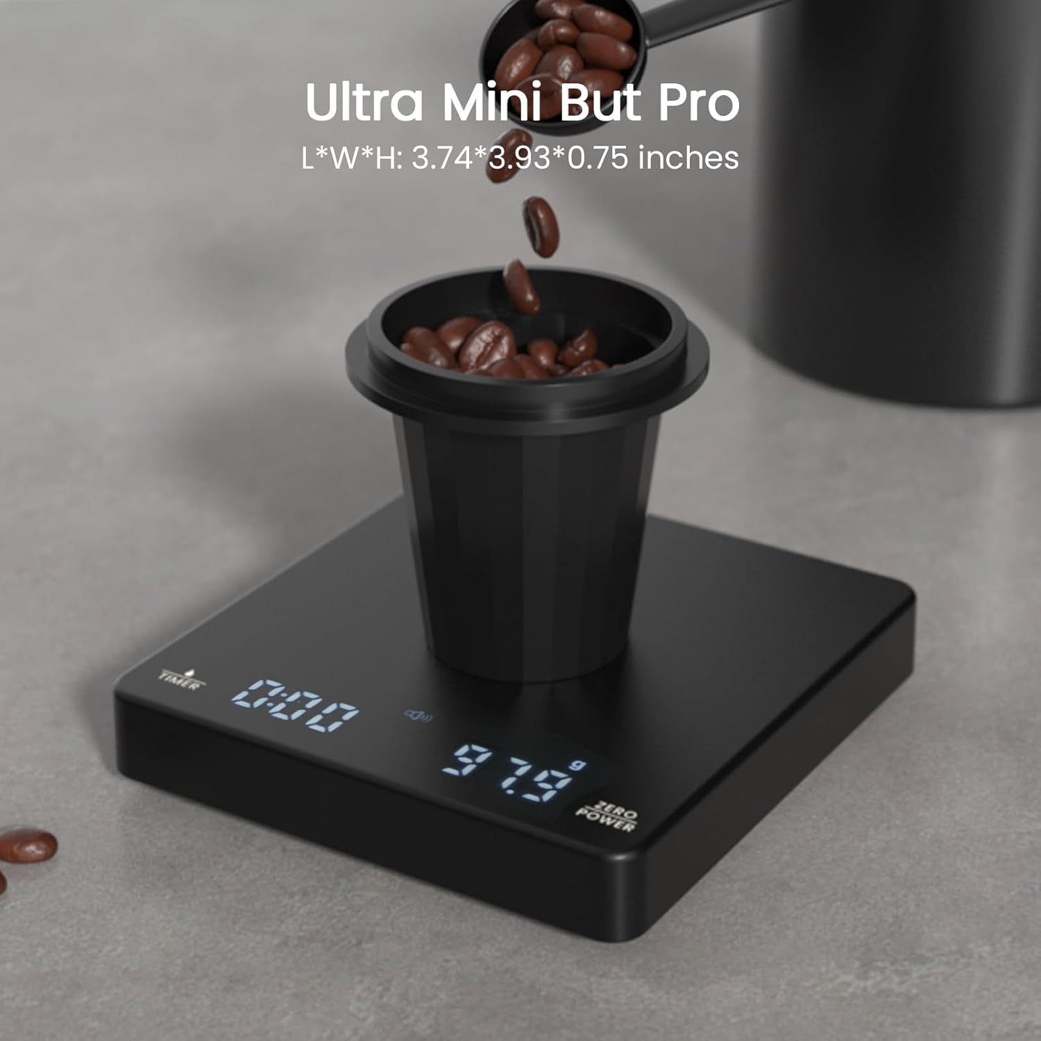 Mini coffee scale with timer, rechargeable espresso scale, portable digital kitchen scale, black.