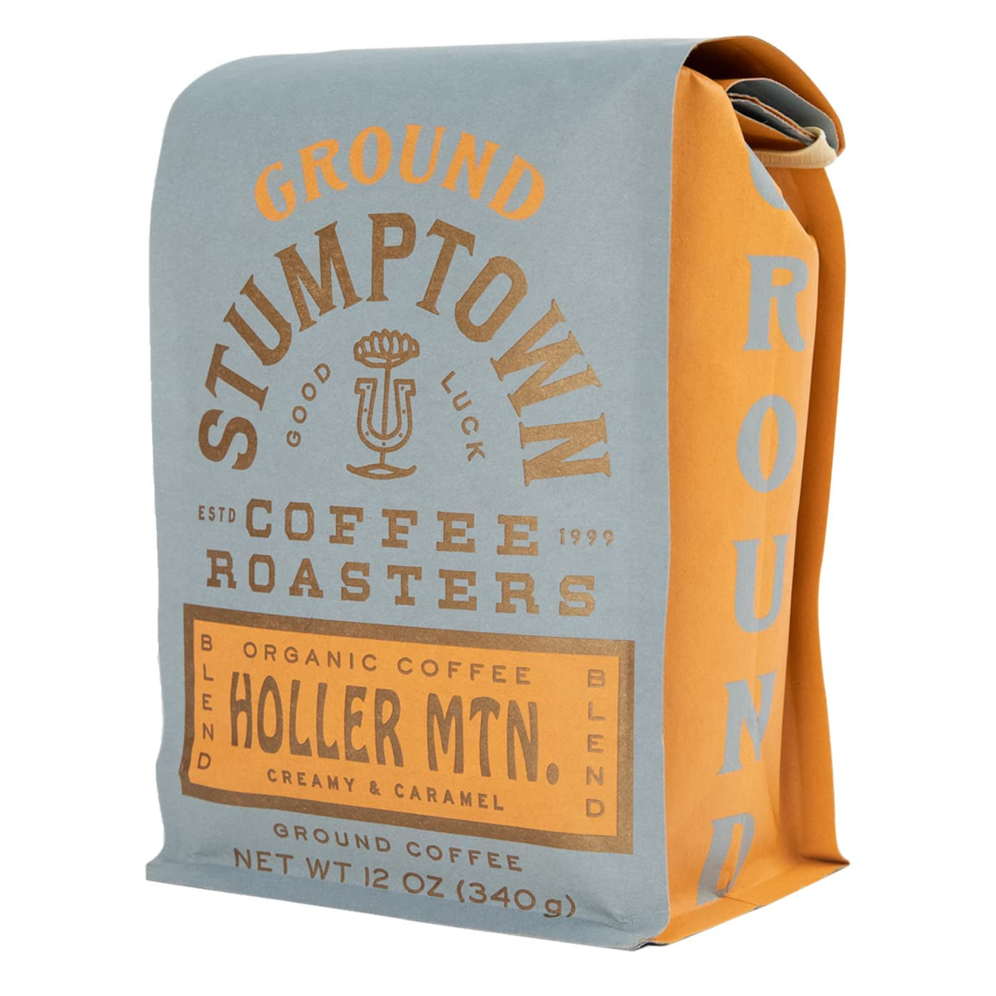 Stumptown Holler Mountain Organic Medium Roast Ground Coffee, 12 Oz Bag with flavor notes of citrus zest, caramel, and hazelnut.