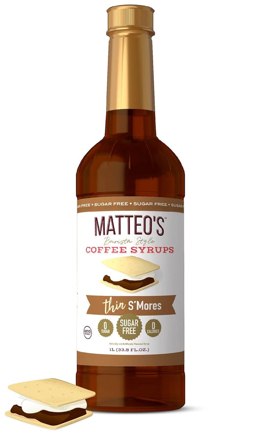 Sugar-free coffee syrup, S'More flavour syrup, Keto-friendly coffee syrup, 33.8 oz syrup bottle, Barista-style coffee syrup