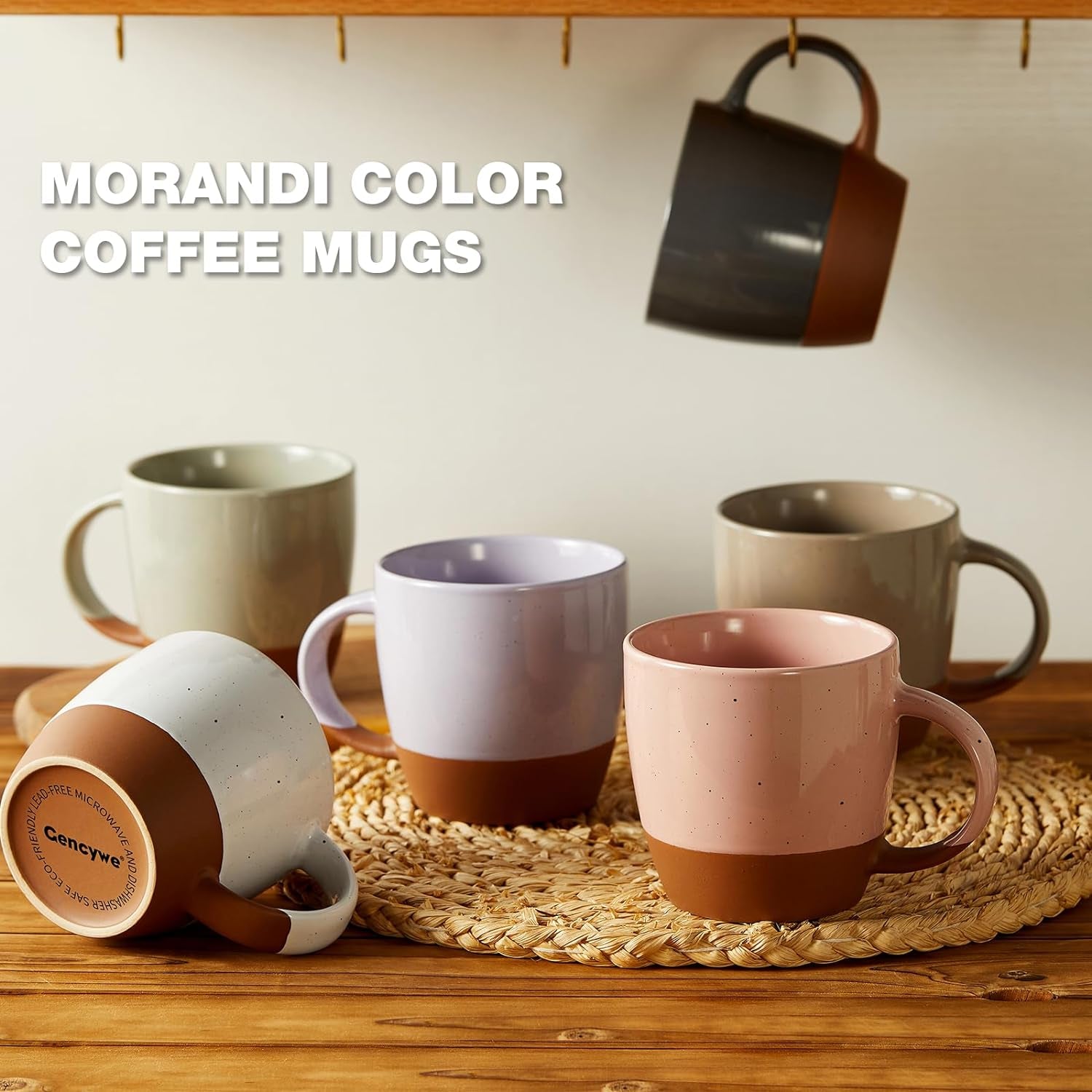 Set of 6 large 18 oz Morandi color ceramic coffee mugs with handles, dishwasher and microwave safe, lead-free porcelain, perfect for coffee, tea, and hot chocolate