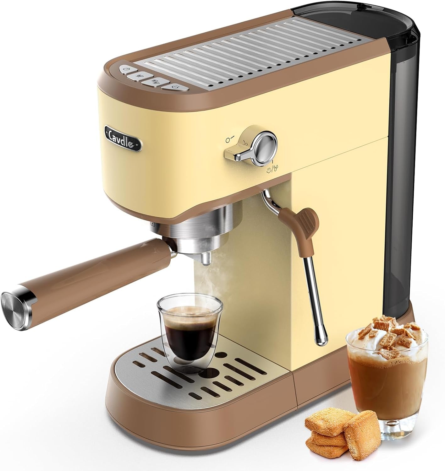 Espresso Machine, 20 Bar Espresso Maker, Milk Frother Steam Wand, 35Oz Water Tank, Cappuccino Latte Maker, Stainless Steel, Mocha Cream