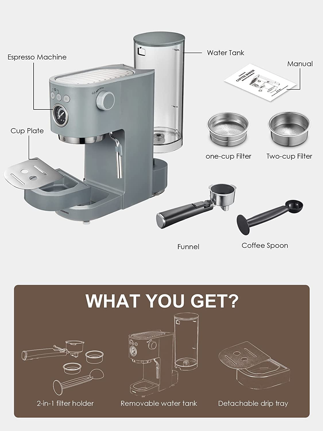 Espresso Machine Coffee Maker, 15 Bar Cappuccino Machine, Milk Frother, Home Brewing, Latte Maker, Mocha Maker