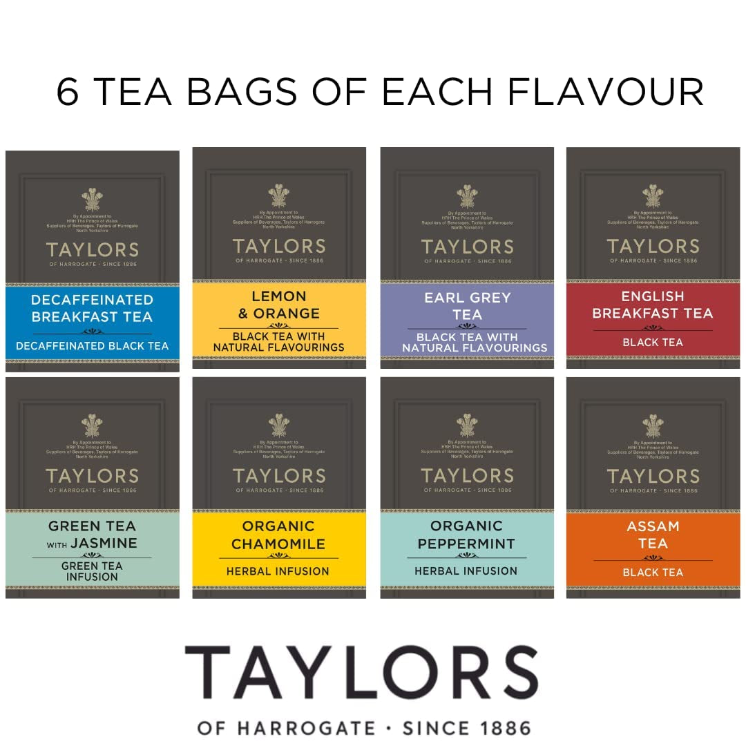 Taylors of Harrogate, Assorted Specialty Teas Box, Variety Pack Tea Bags, 48 Count Tea Gift Box, Black Tea, Green Tea, Herbal Tea, English Breakfast, Earl Grey, Organic Peppermint, Organic Chamomile