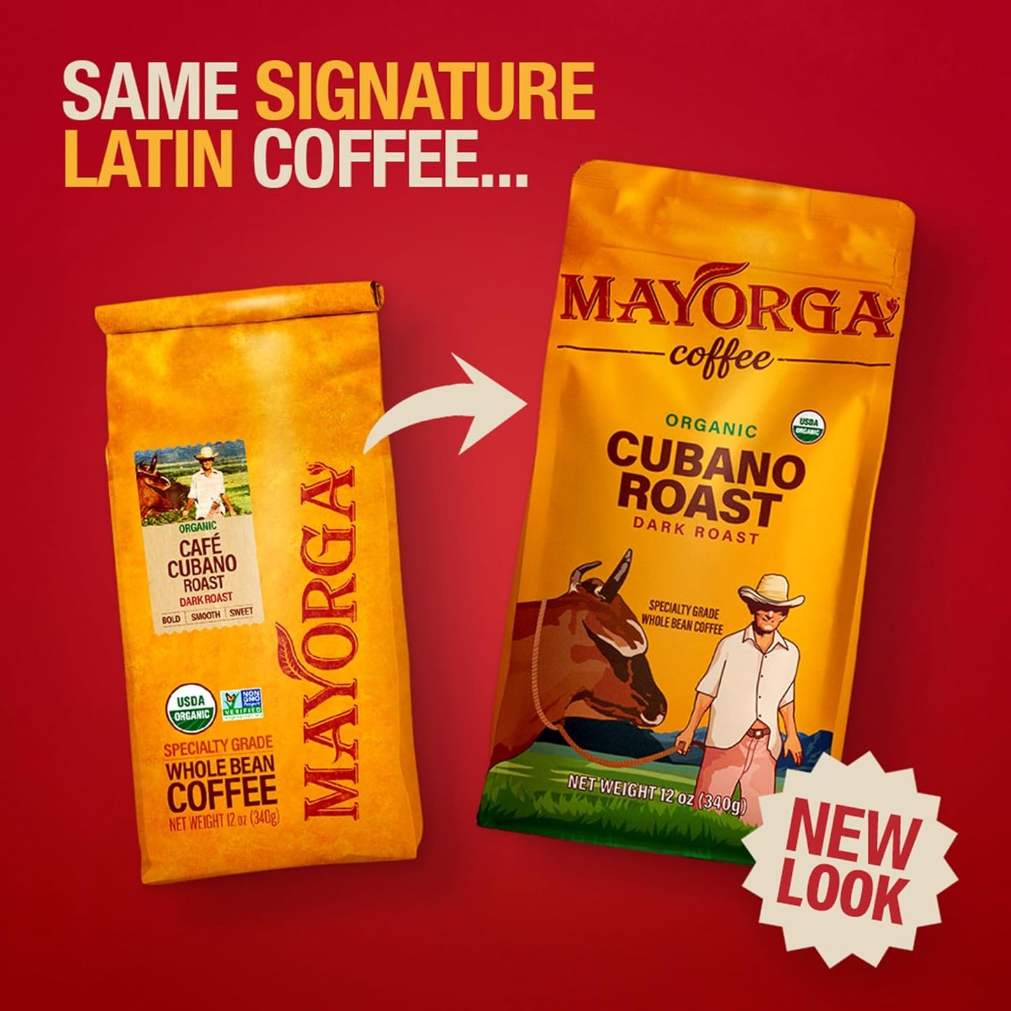 Organic cubano roast dark coffee, whole bean coffee 2lbs bag, Mayorga cuban-style dark roast, USDA organic coffee, non-GMO whole bean coffee, direct trade kosher coffee, specialty grade Arabica coffee beans, smooth dark roast coffee, low-acid Cuban coffee.