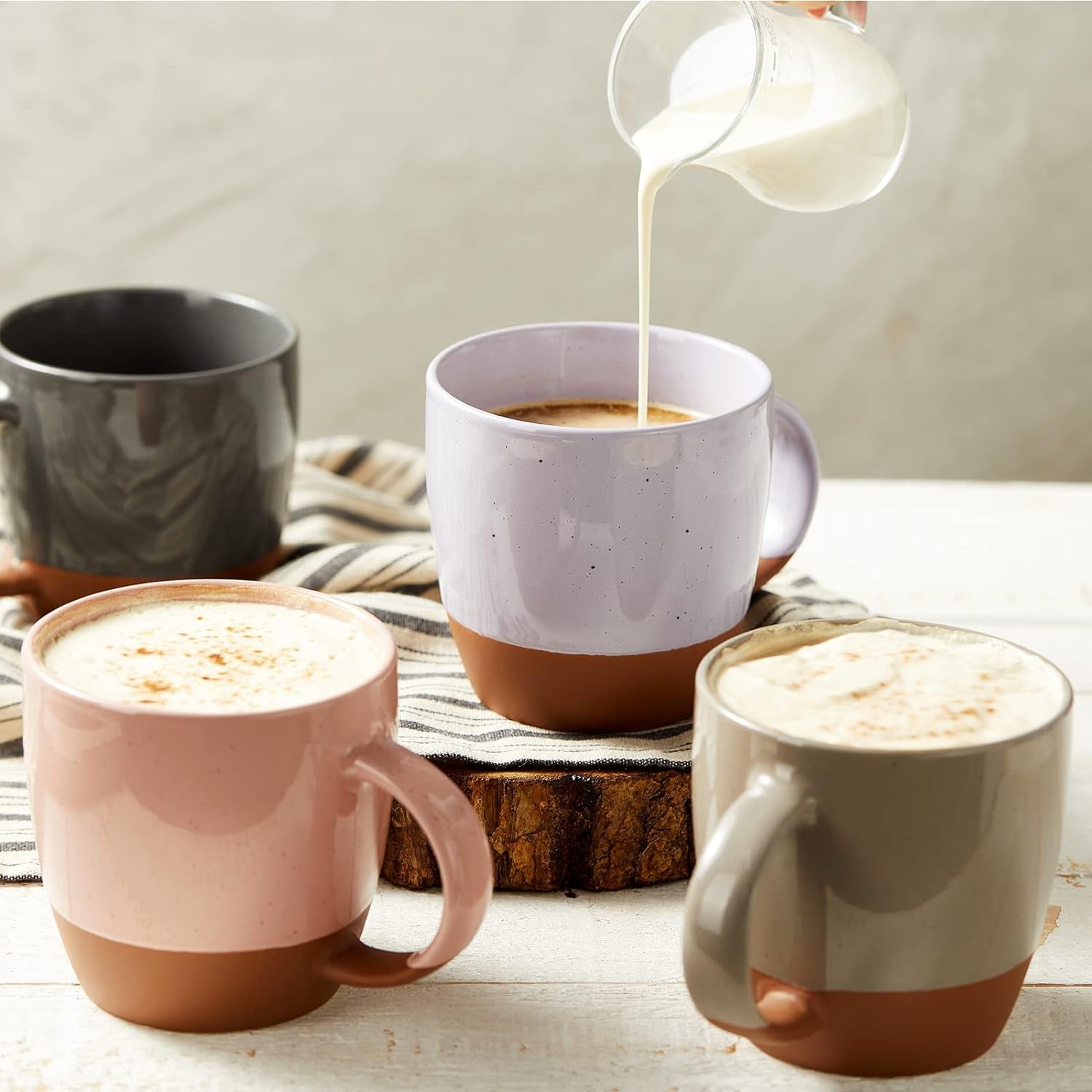 Set of 6 large 18 oz Morandi color ceramic coffee mugs with handles, dishwasher and microwave safe, lead-free porcelain, perfect for coffee, tea, and hot chocolate